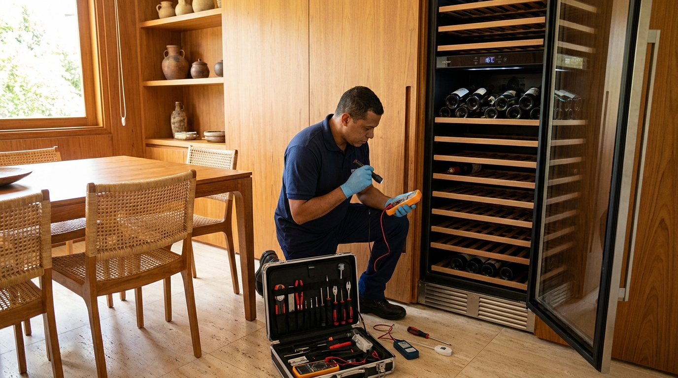Troca de termostato de adega climatizada em atendimento técnico em Goiânia‑GO